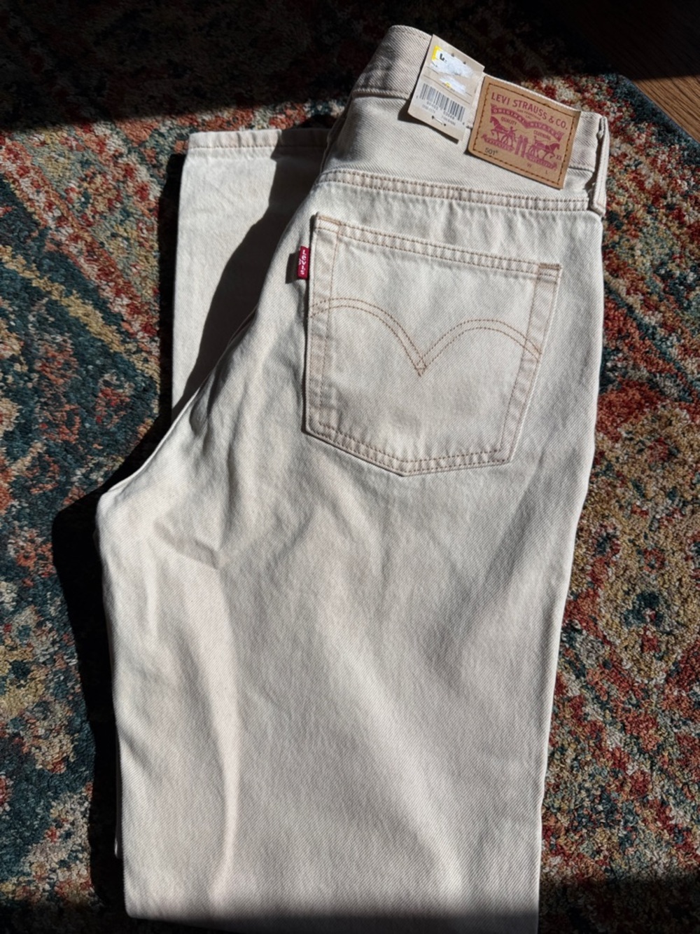 Levi's 501  Cream Straight-Leg Denim Jeans